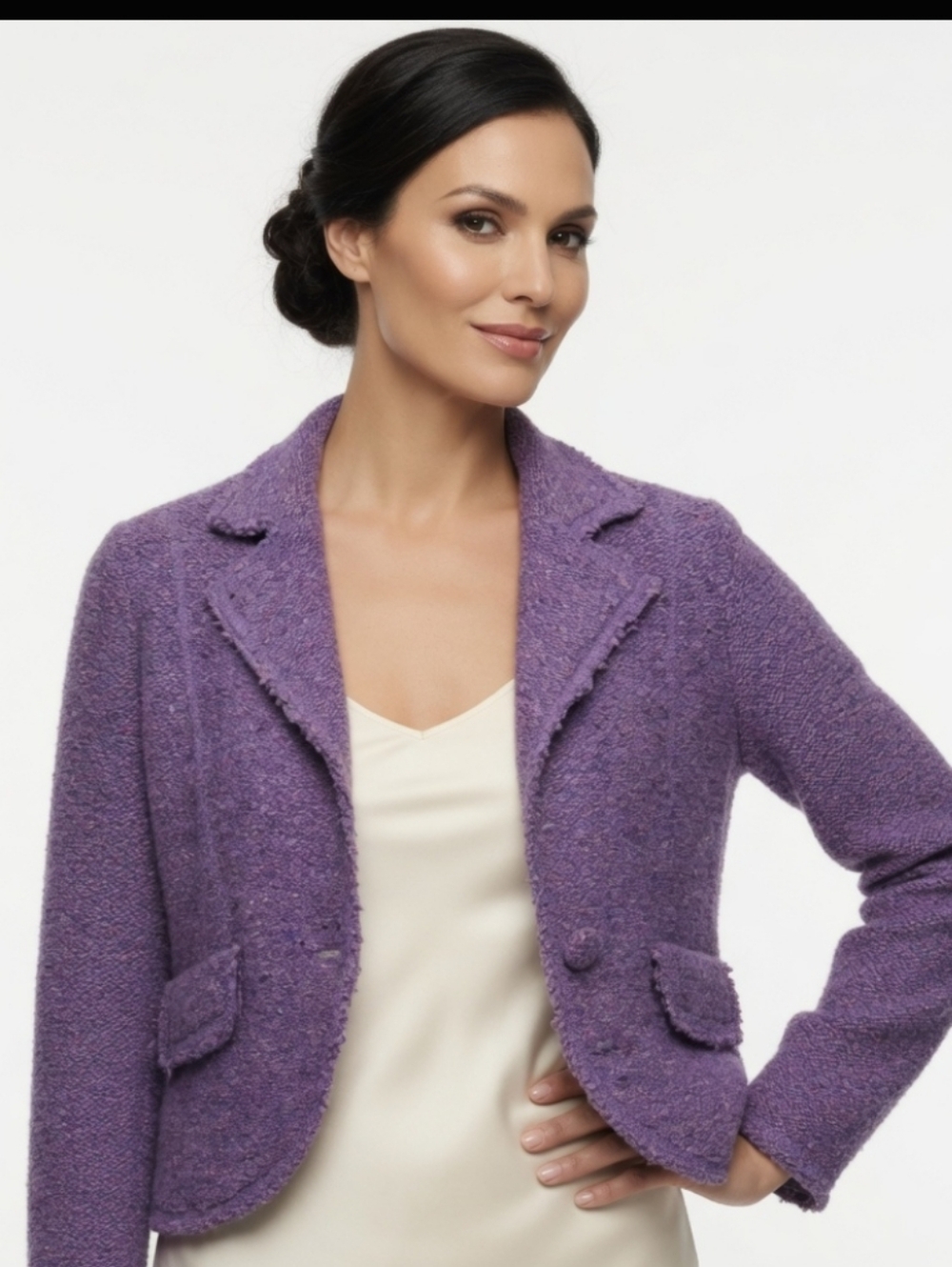 Vintage Nine West 90s Purple Tweed Multicolor Wool Blend Knit Blazer Jacket Sz M